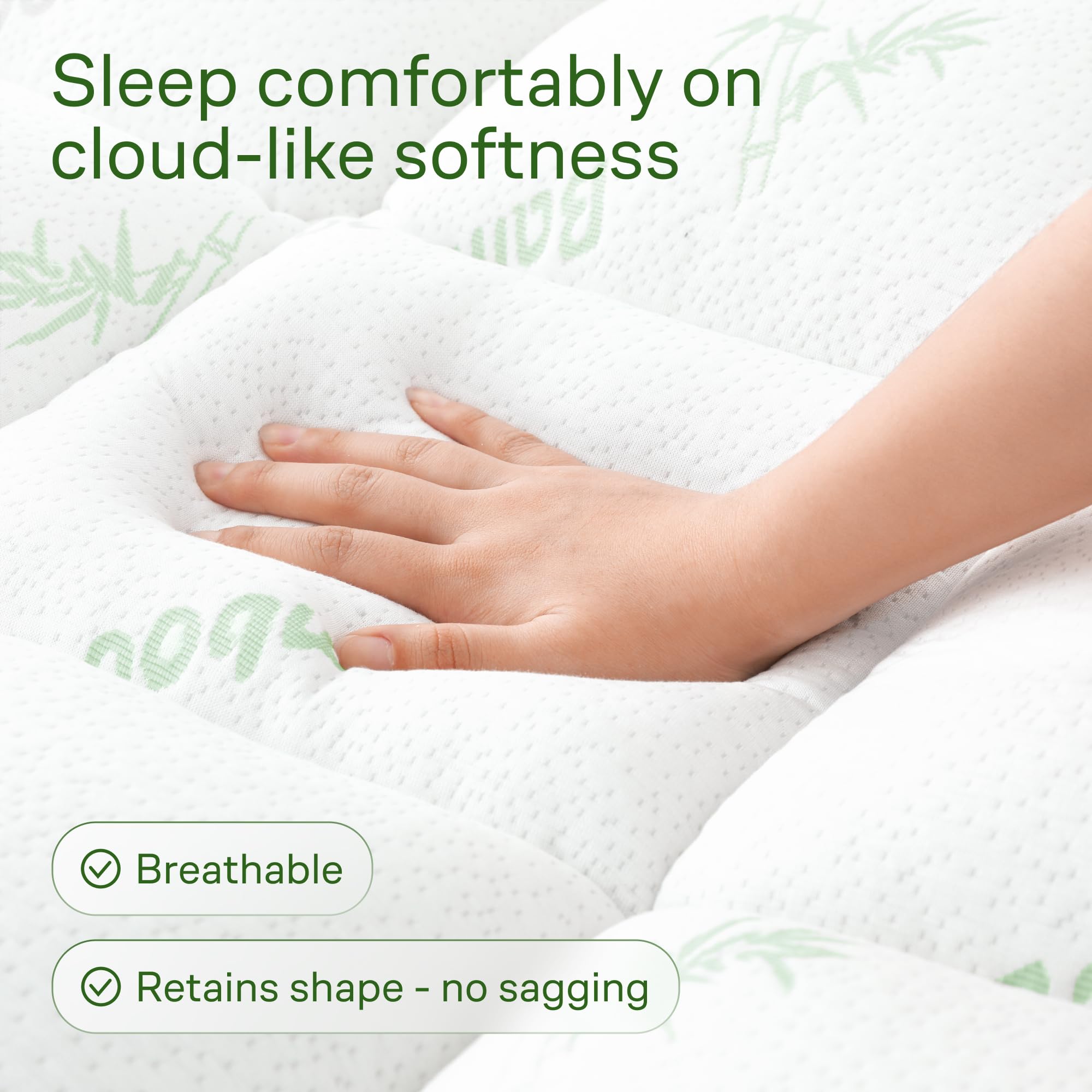 Ultra Soft Queen Size Mattress Topper - Viscose Made from Bamboo Pillow Top Mattress Pad for Back Pain Relief - Naturally Cooling for Hot Sleepers, Green - Martin Corner Bedding