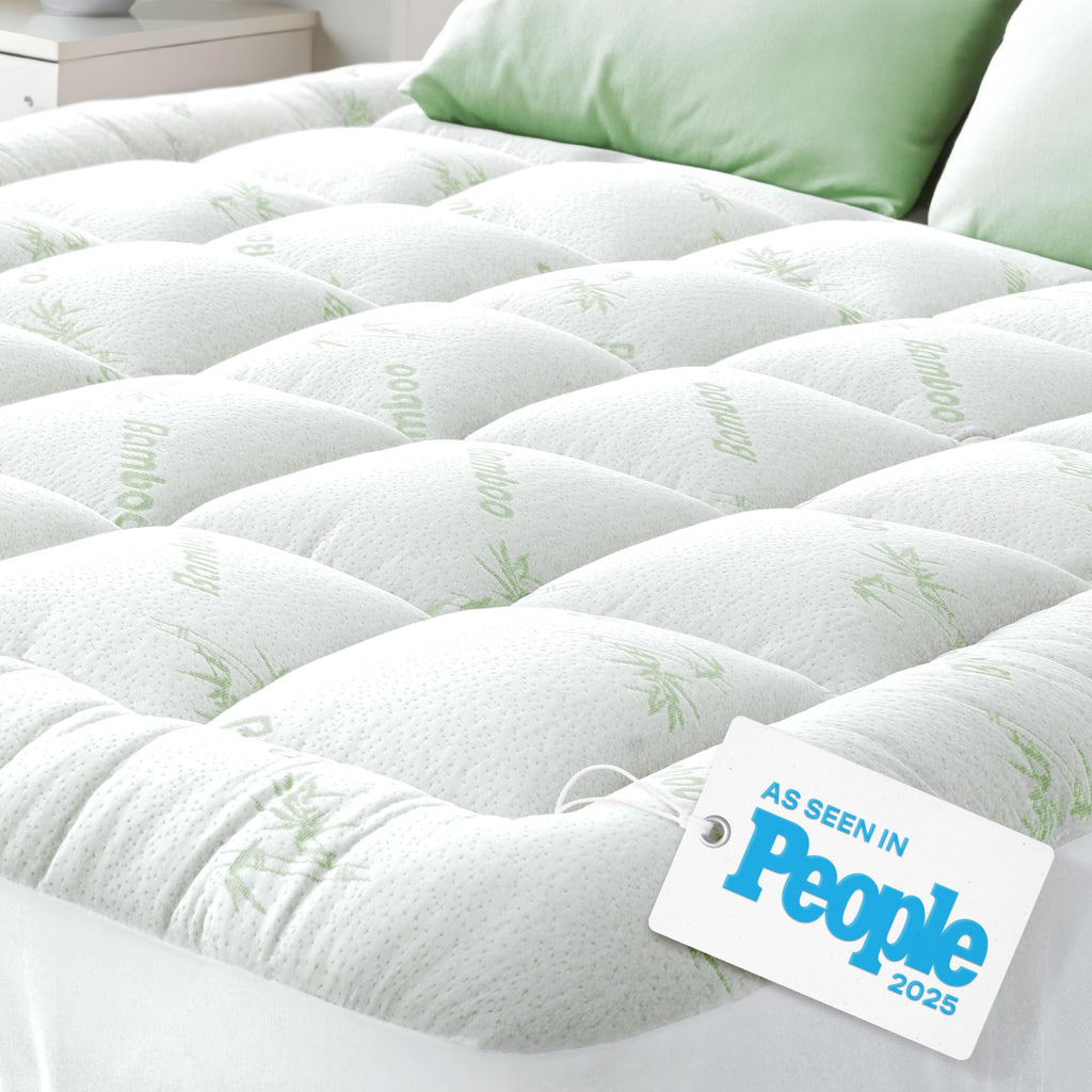 Ultra Soft Queen Size Mattress Topper - Viscose Made from Bamboo Pillow Top Mattress Pad for Back Pain Relief - Naturally Cooling for Hot Sleepers, Green - Martin Corner Bedding
