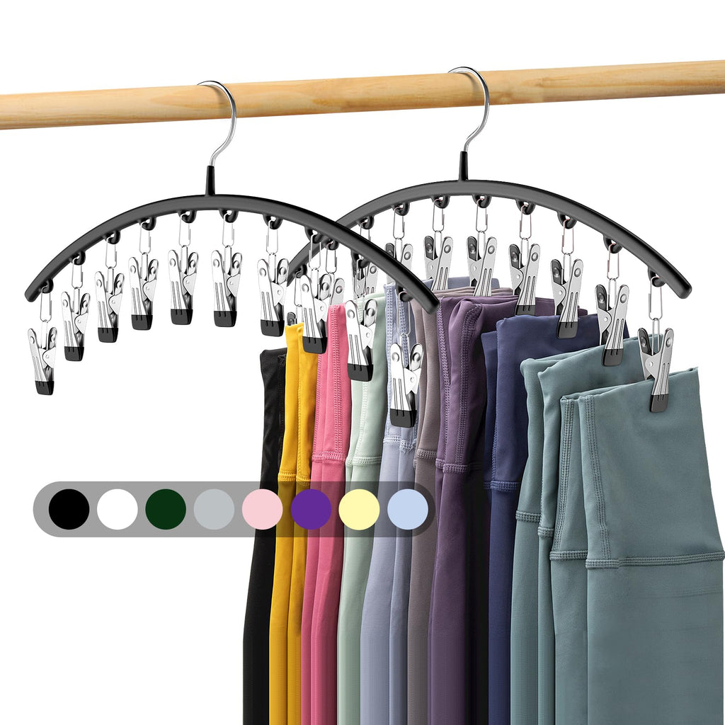Volnamal Legging Organizer for Closet, Metal Yoga Pants Hangers 2 Pack w/10 Clips Holds 20 Leggings, Space Saving Hanging Closet Organizer w/Rubber Coated Closet Organizers and Storage, Black - Martin Corner Bedding