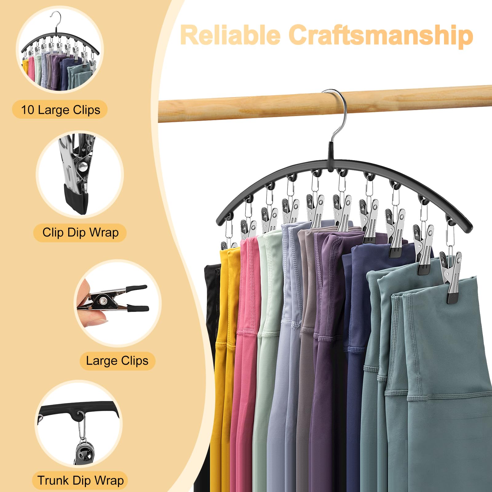 Volnamal Legging Organizer for Closet, Metal Yoga Pants Hangers 2 Pack w/10 Clips Holds 20 Leggings, Space Saving Hanging Closet Organizer w/Rubber Coated Closet Organizers and Storage, Black - Martin Corner Bedding