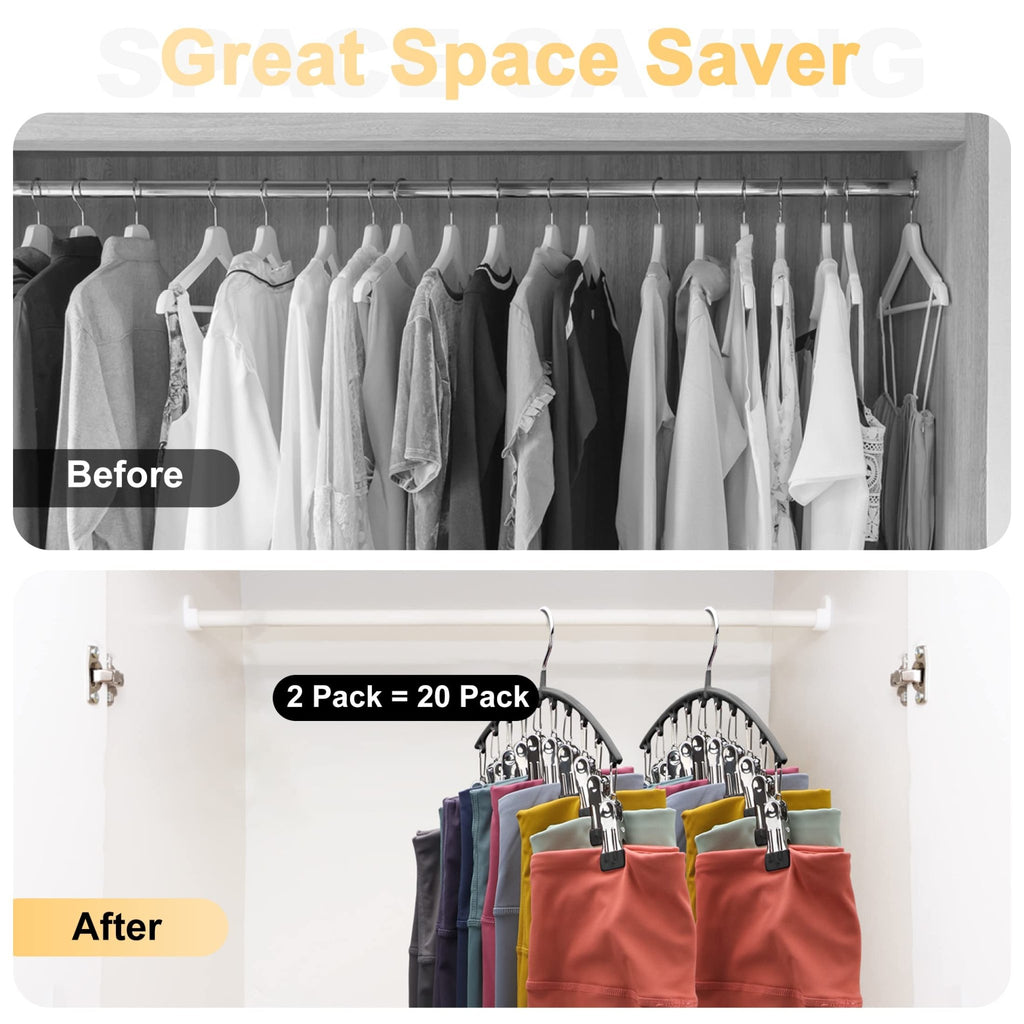 Volnamal Legging Organizer for Closet, Metal Yoga Pants Hangers 2 Pack w/10 Clips Holds 20 Leggings, Space Saving Hanging Closet Organizer w/Rubber Coated Closet Organizers and Storage, Black - Martin Corner Bedding