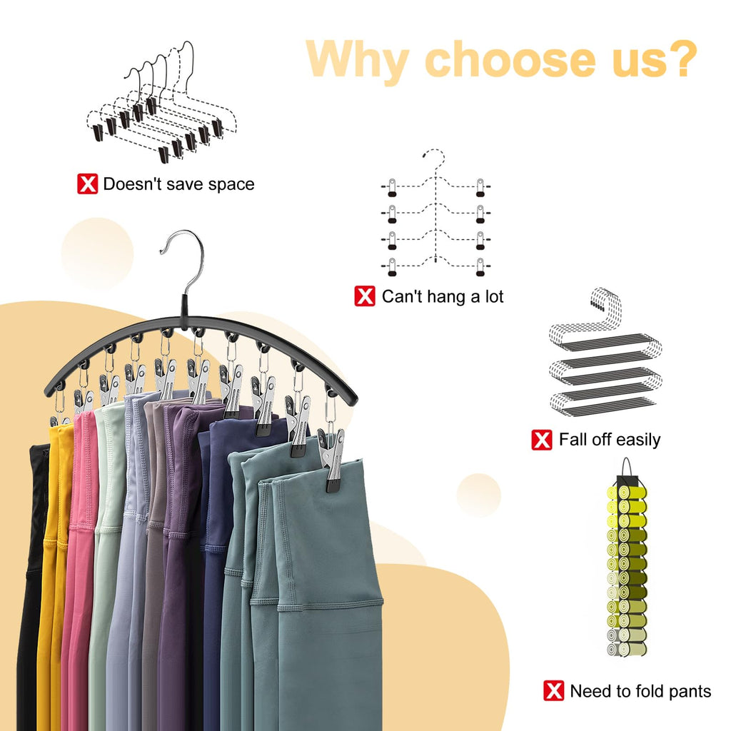 Volnamal Legging Organizer for Closet, Metal Yoga Pants Hangers 2 Pack w/10 Clips Holds 20 Leggings, Space Saving Hanging Closet Organizer w/Rubber Coated Closet Organizers and Storage, Black - Martin Corner Bedding