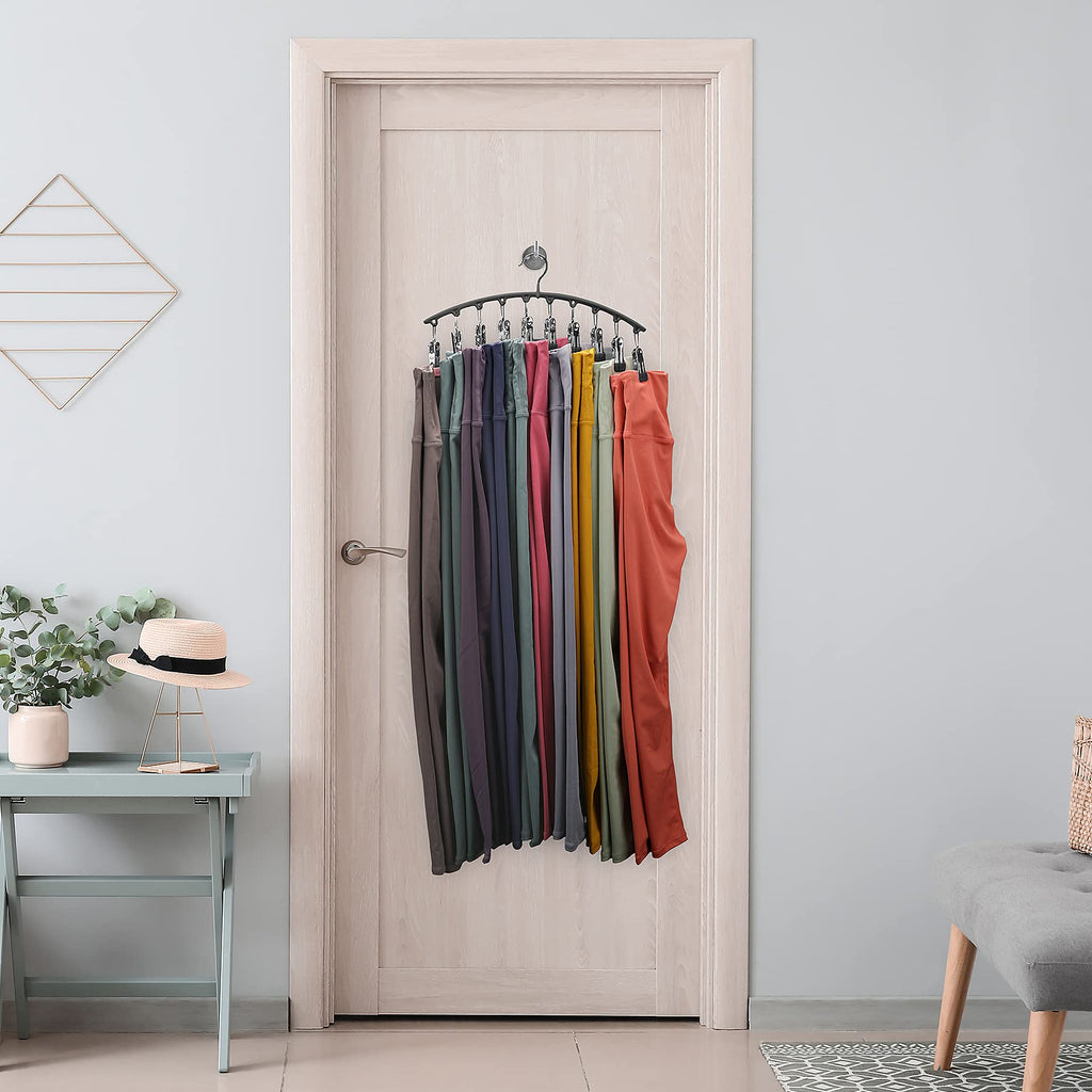 Volnamal Legging Organizer for Closet, Metal Yoga Pants Hangers 2 Pack w/10 Clips Holds 20 Leggings, Space Saving Hanging Closet Organizer w/Rubber Coated Closet Organizers and Storage, Black - Martin Corner Bedding