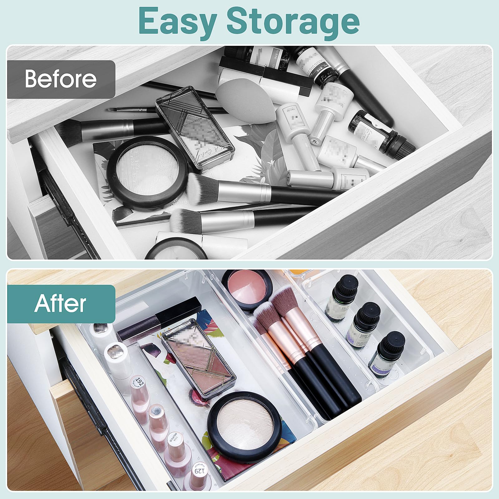 WOWBOX 25 PCS Clear Plastic Drawer Organizer Set, 4 Sizes Desk Drawer Divider Organizers and Storage Bins for Makeup, Jewelry, Gadgets for Kitchen, Bedroom, Bathroom, Office - Martin Corner Bedding