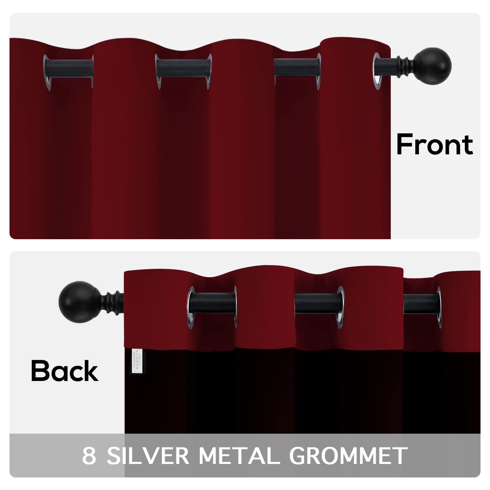 Yakamok 100% Blackout Curtains for Bedroom 2 Panels - Completely Blackout Window Drapes Thermal Insulate Window Panels with Black Backing for Living Room, Grommet Top (52 by 63 inches, Burgundy Red) - Martin Corner Bedding