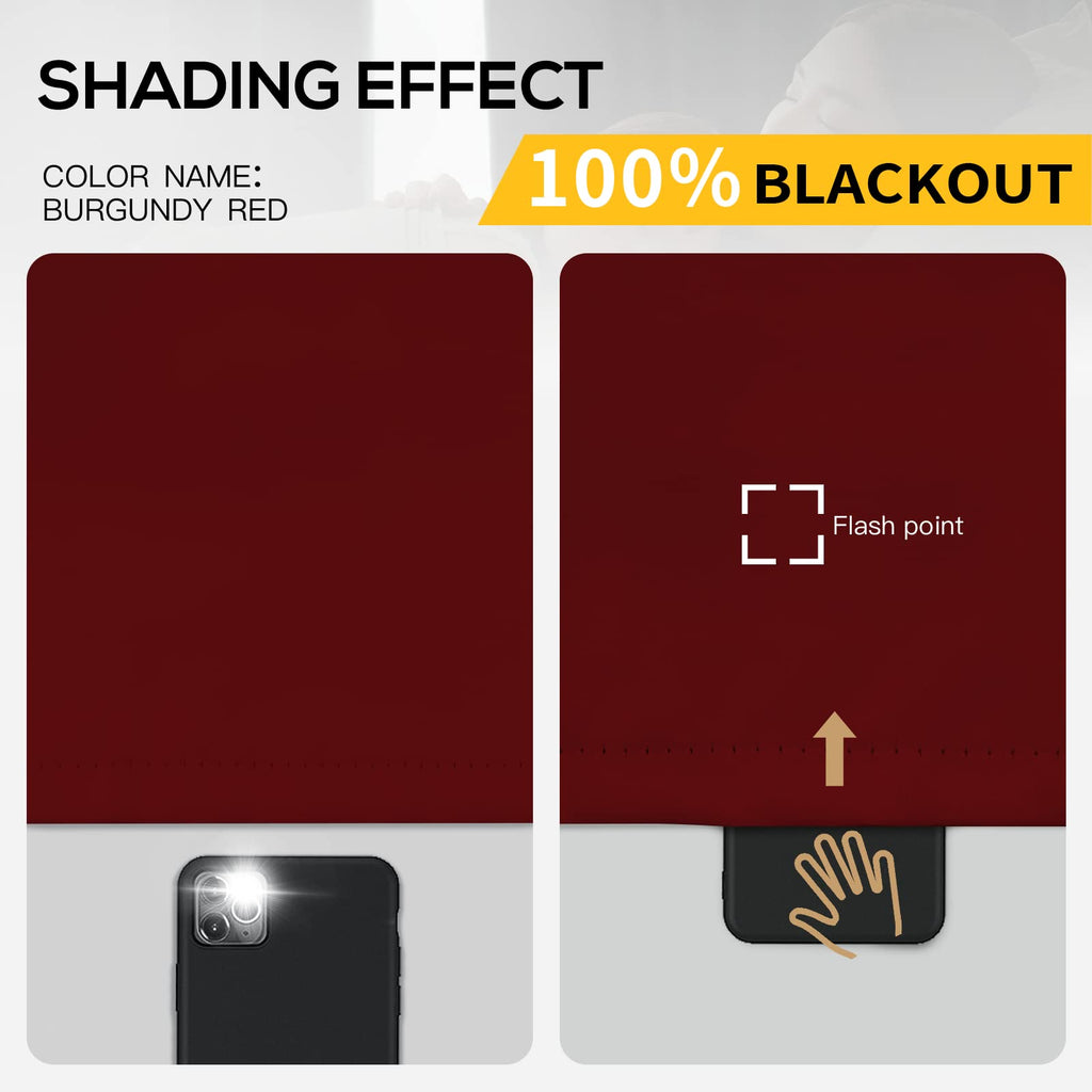 Yakamok 100% Blackout Curtains for Bedroom 2 Panels - Completely Blackout Window Drapes Thermal Insulate Window Panels with Black Backing for Living Room, Grommet Top (52 by 63 inches, Burgundy Red) - Martin Corner Bedding
