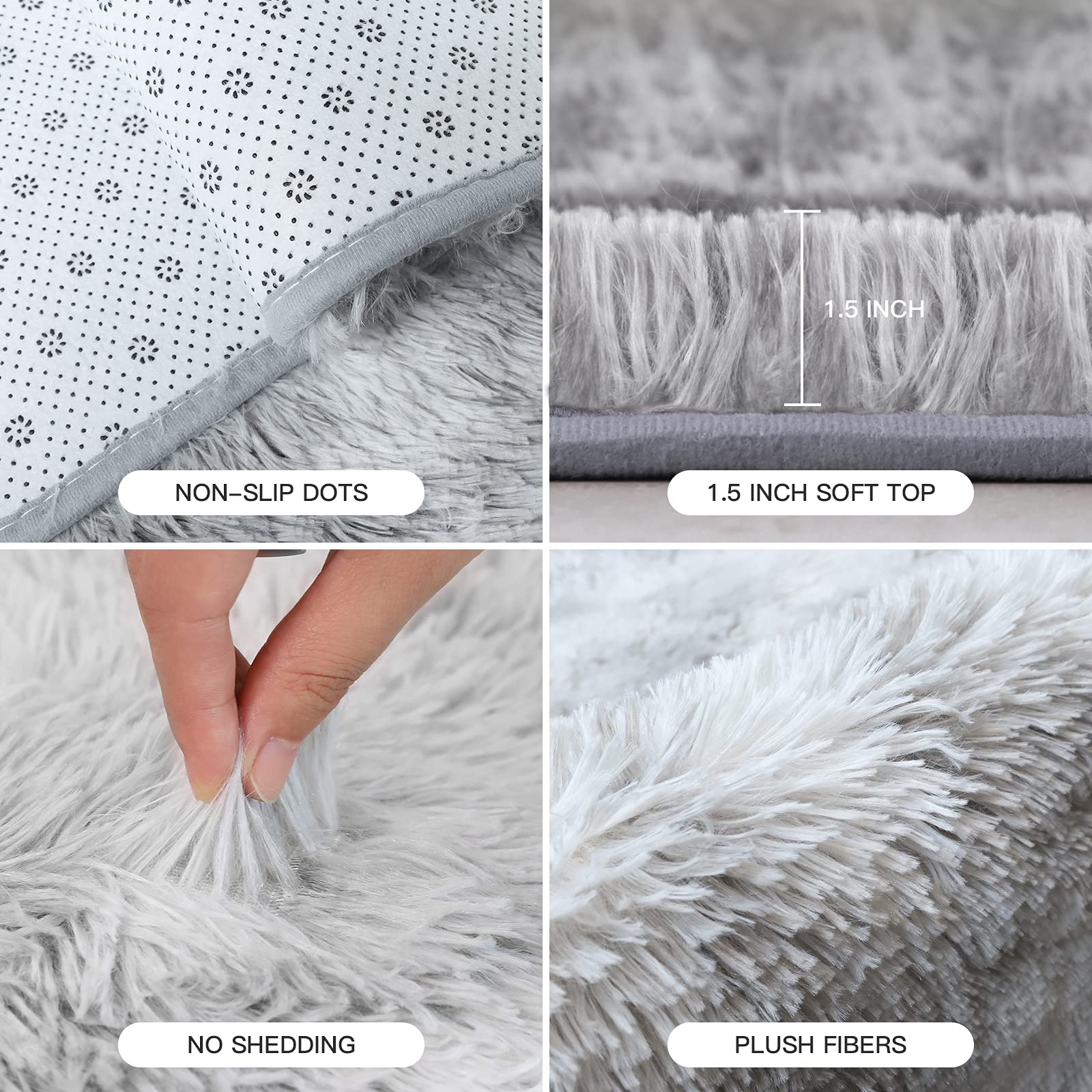 YOBATH Fluffy Shag Area Rugs 5x7 for Living Room Bedroom, Soft Fuzzy Shaggy Carpet Rugs for Girls Boys Kids Indoor Floor Nursery Home Decor, Light Grey - Martin Corner Bedding