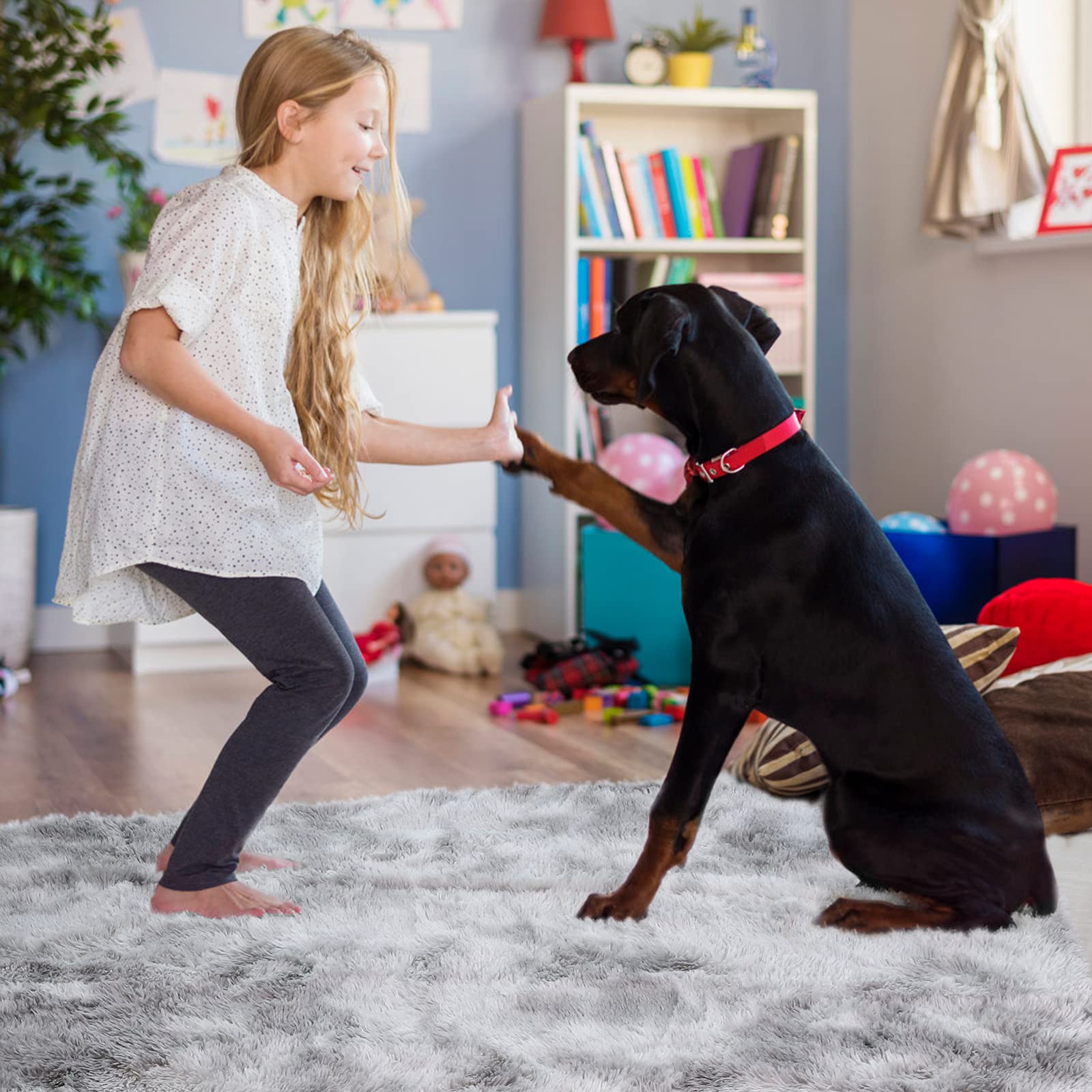 YOBATH Fluffy Shag Area Rugs 5x7 for Living Room Bedroom, Soft Fuzzy Shaggy Carpet Rugs for Girls Boys Kids Indoor Floor Nursery Home Decor, Light Grey - Martin Corner Bedding