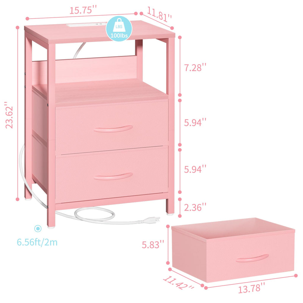 Yoobure Nightstand with Charging Station, Small Night Stand with Fabric Drawers and Storage Shelf for Bedrooms, Nightstands for Small Spaces, Bedside Table with USB Ports & Outlets Bed Side Table - Martin Corner Bedding
