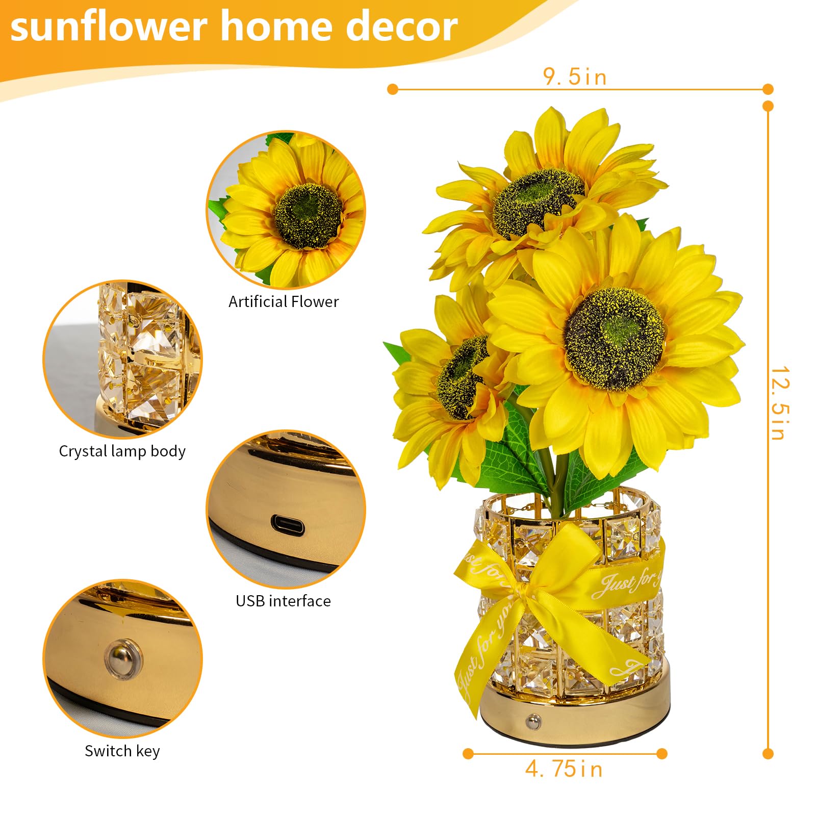 YWYWLED Sunflower LED Lamp,USB Rechargeable Touch Night Light, 3 Color Stepless Dimmable,Small Battery Flower Decor for Bedroom, Restaurant, Bar – Birthday, Mother’s Day,Wedding Gifts for Women,Mom - Martin Corner Bedding