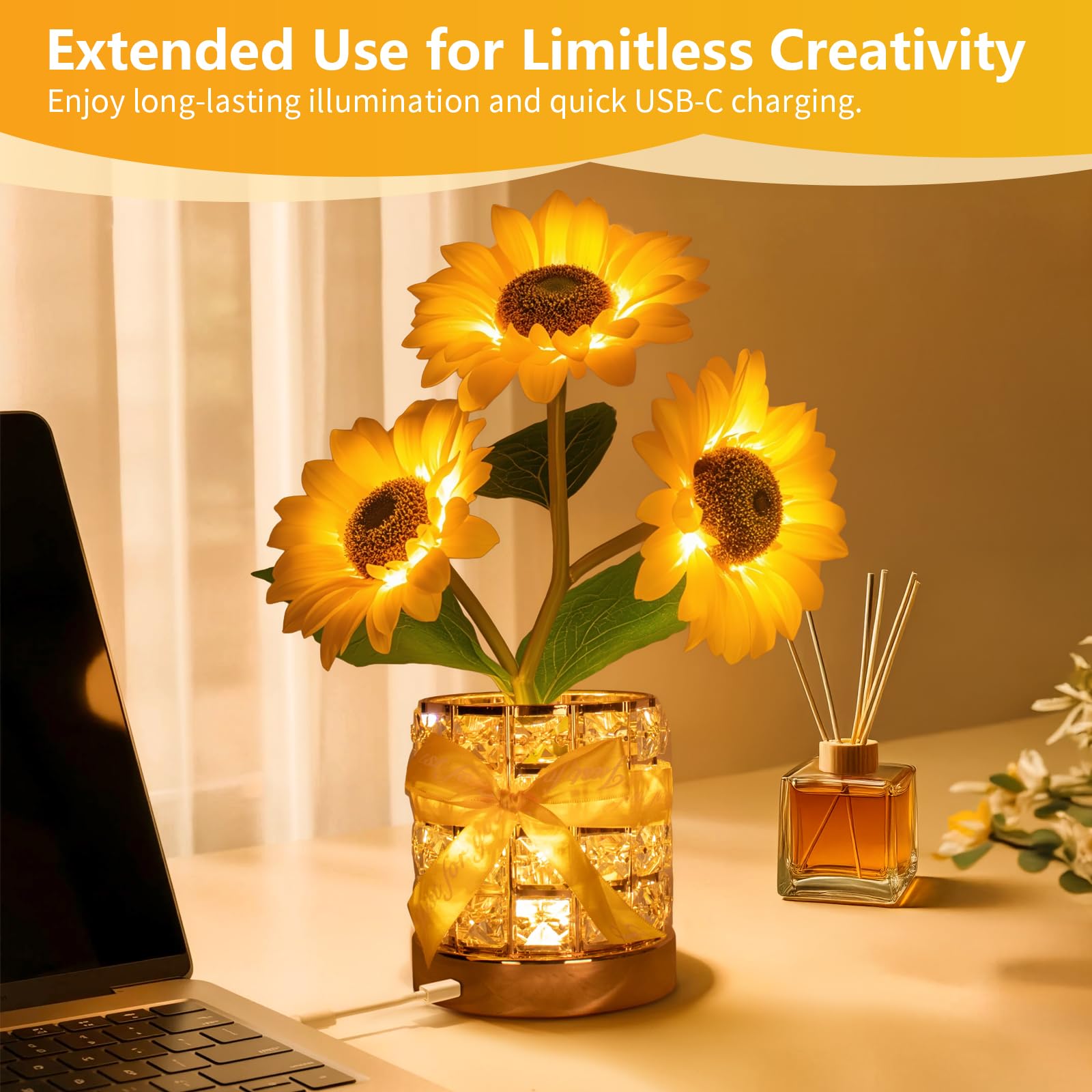YWYWLED Sunflower LED Lamp,USB Rechargeable Touch Night Light, 3 Color Stepless Dimmable,Small Battery Flower Decor for Bedroom, Restaurant, Bar – Birthday, Mother’s Day,Wedding Gifts for Women,Mom - Martin Corner Bedding
