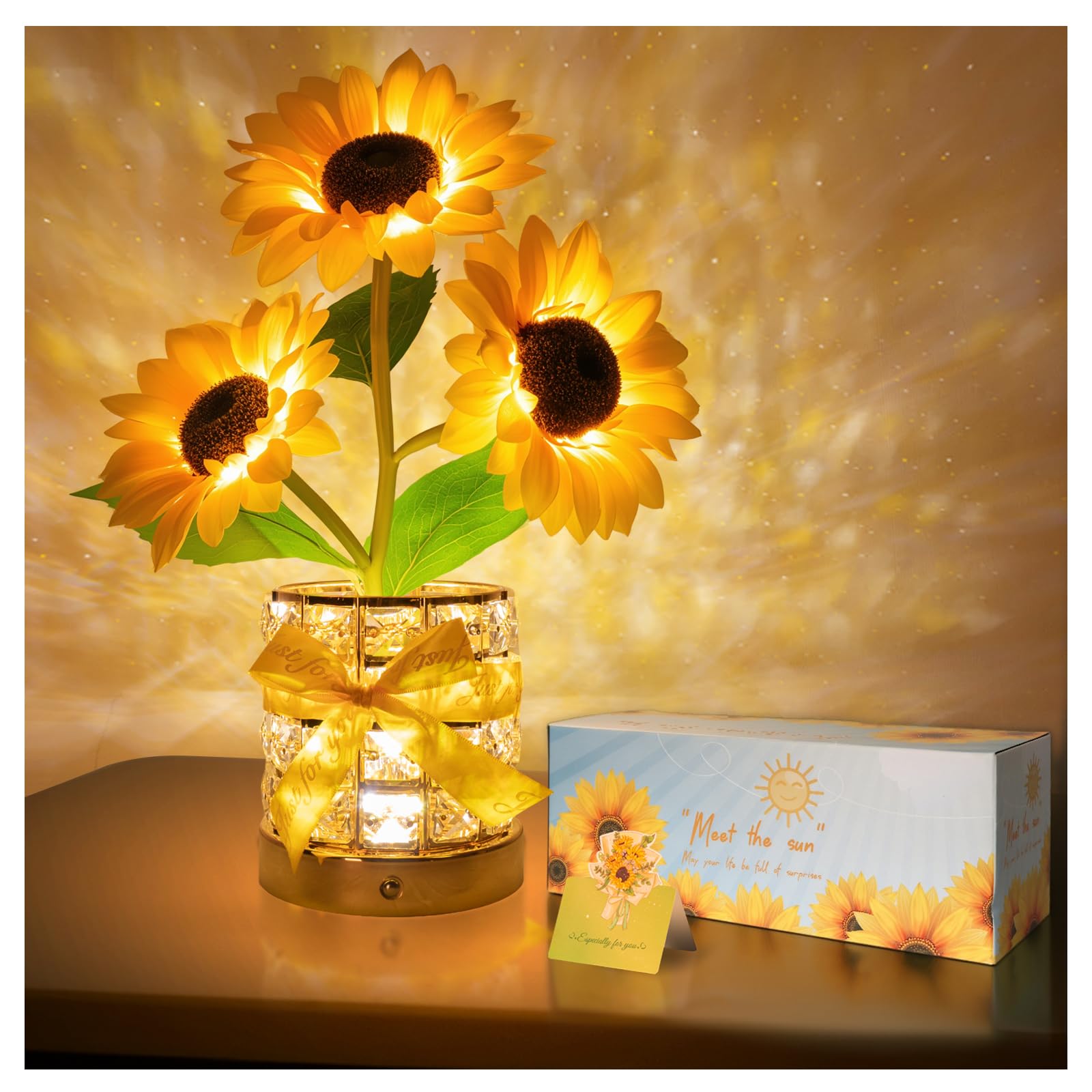 YWYWLED Sunflower LED Lamp,USB Rechargeable Touch Night Light, 3 Color Stepless Dimmable,Small Battery Flower Decor for Bedroom, Restaurant, Bar – Birthday, Mother’s Day,Wedding Gifts for Women,Mom - Martin Corner Bedding