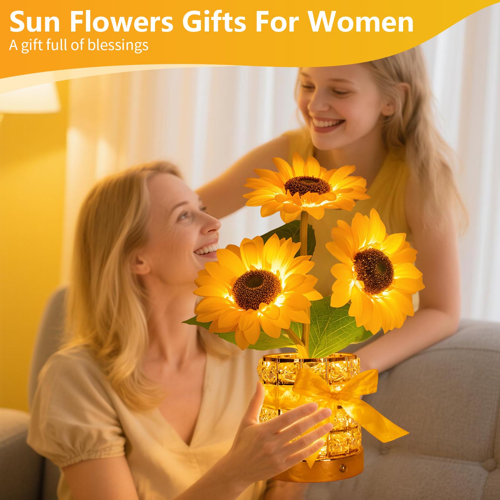 YWYWLED Sunflower LED Lamp,USB Rechargeable Touch Night Light, 3 Color Stepless Dimmable,Small Battery Flower Decor for Bedroom, Restaurant, Bar – Birthday, Mother’s Day,Wedding Gifts for Women,Mom - Martin Corner Bedding