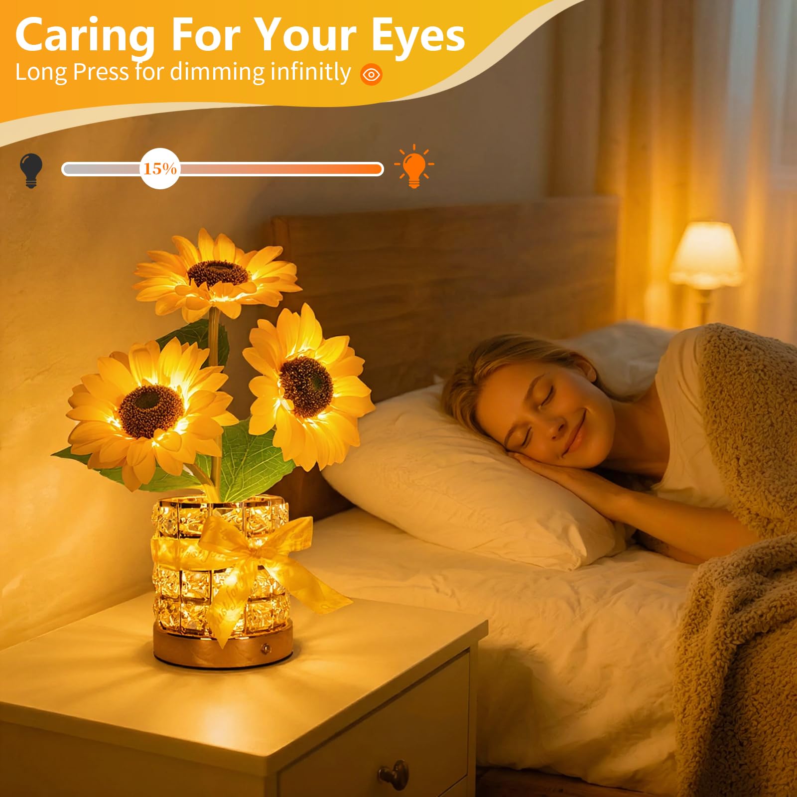 YWYWLED Sunflower LED Lamp,USB Rechargeable Touch Night Light, 3 Color Stepless Dimmable,Small Battery Flower Decor for Bedroom, Restaurant, Bar – Birthday, Mother’s Day,Wedding Gifts for Women,Mom - Martin Corner Bedding